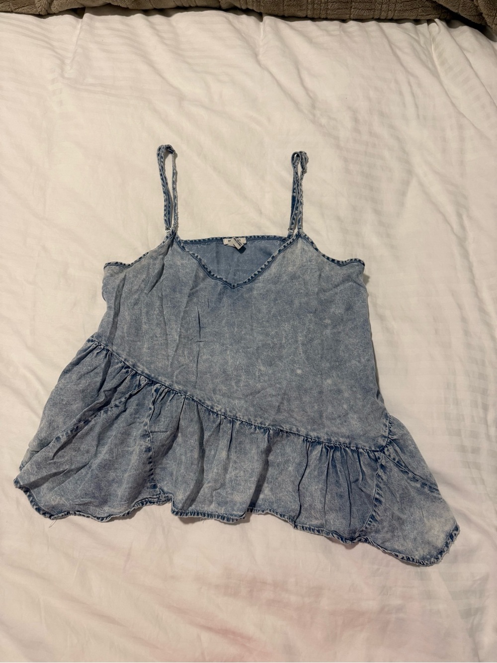 Forever 21 Light Blue Washed Ruffle-Hem Spaghetti Strap Tank